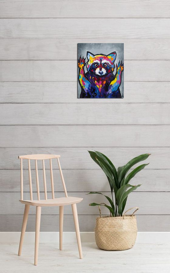 Raccoon - animal, funny animals, raccoon portrait, paws, raccoon paws, animals oil painting, for kids, for children, for child, gift idea