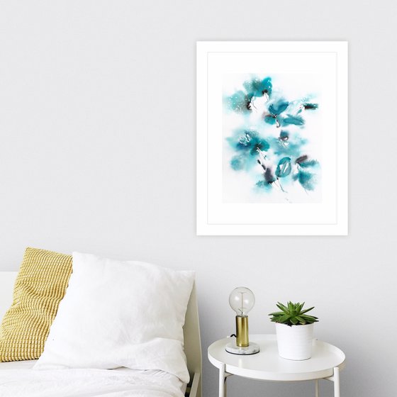 Watercolor floral painting "Turquoise bouquet"