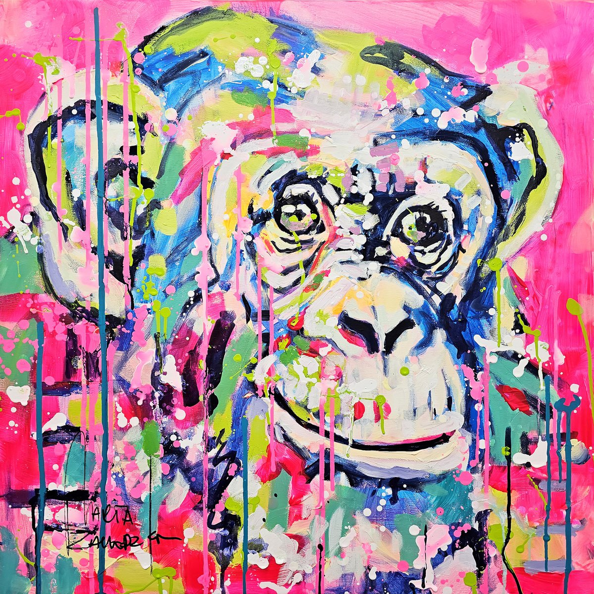 Impressionistic Animal Acrylic Painting By Marta Zawadzka, 28 X 28", Anthony, Original Artwork