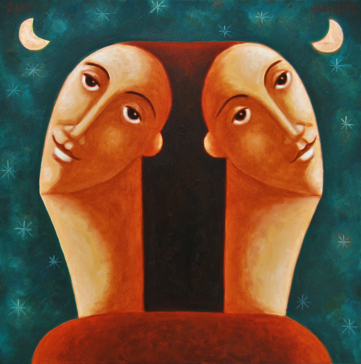 Surrealistic Portrait Oil Painting By Malasits Zsolt, 24 X 24", Pure Soul, Original Artwork