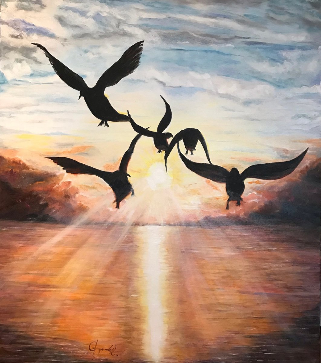 Birds In The Sunset by Krystyna Przygoda
