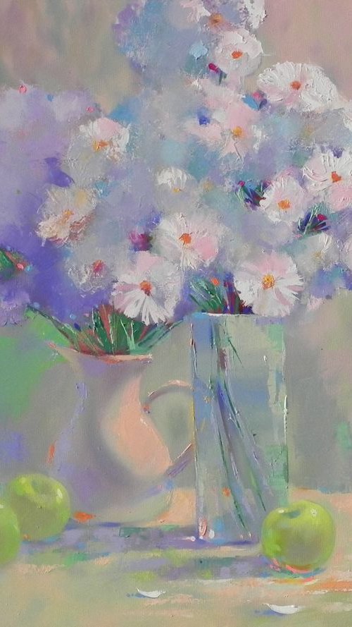 "Morning with flowers" Flower inspiration, oil on canvas, flower painting, One of a kind artwork by Mykhailo Novikov