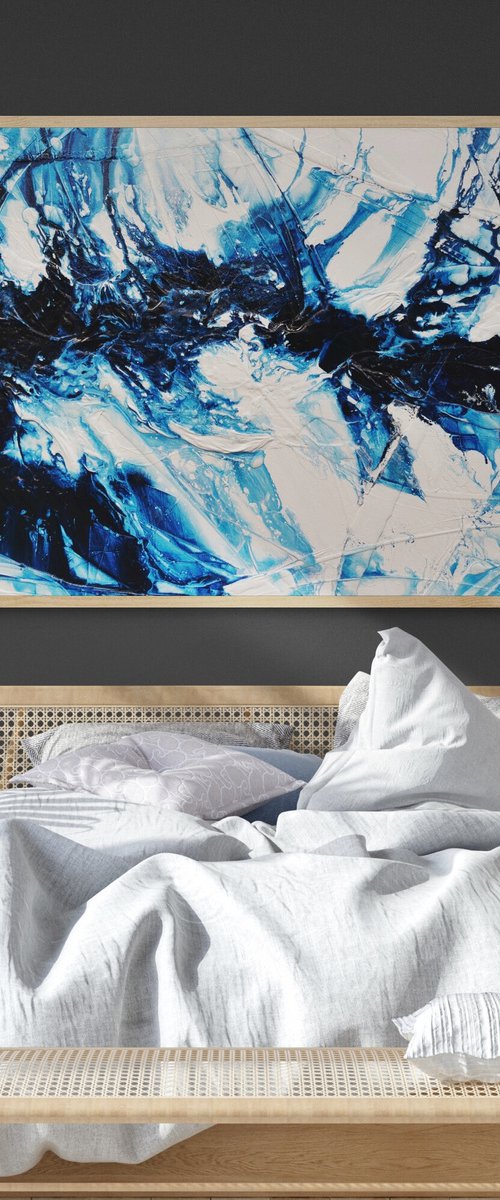 Hamptons Classic 190cm x 100cm Blue White Textured Abstract Art by Franko