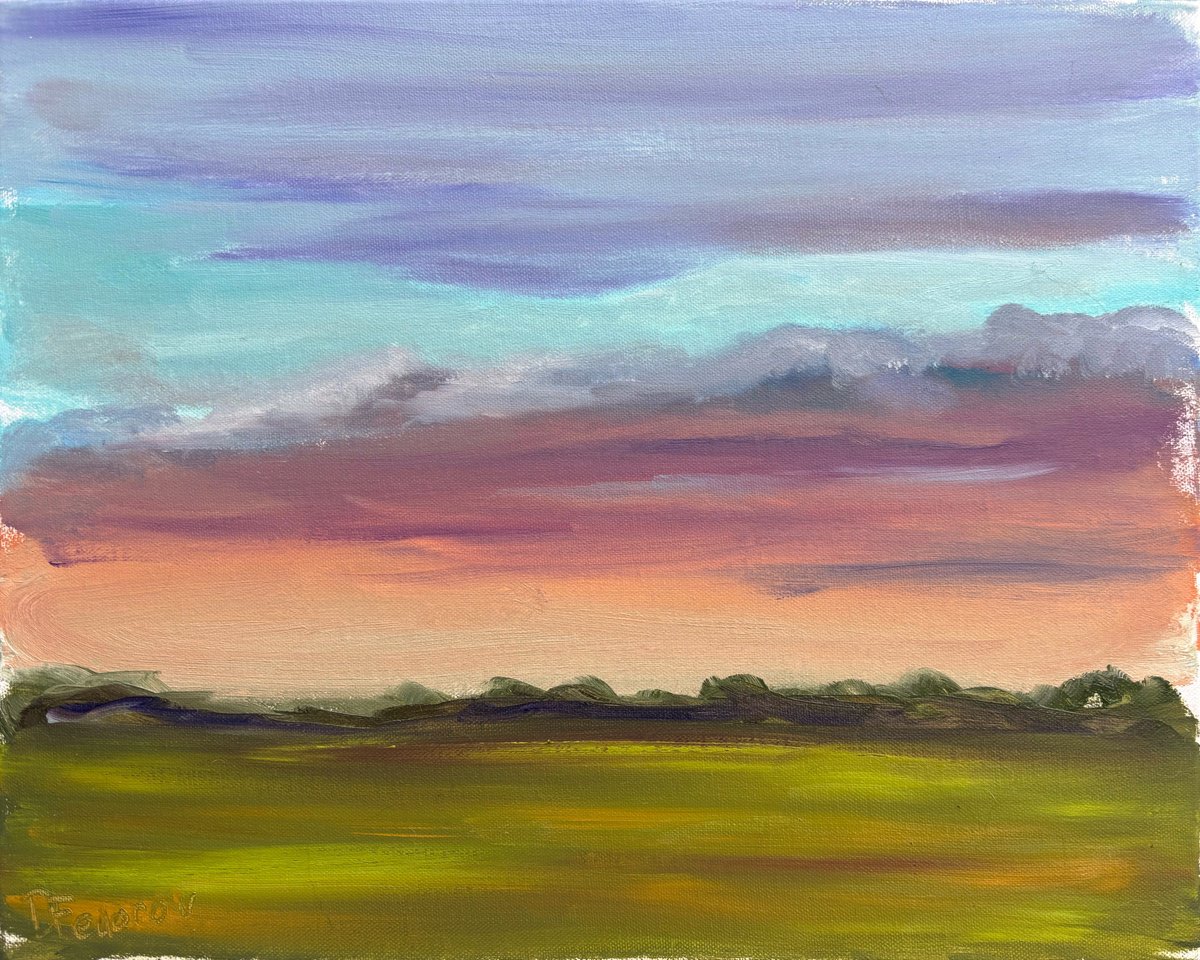 Impressionistic Landscape Oil Painting By Dmitry Fedorov, 20 X 16, Sunset Before Storm. Plein Air, Original Artwork