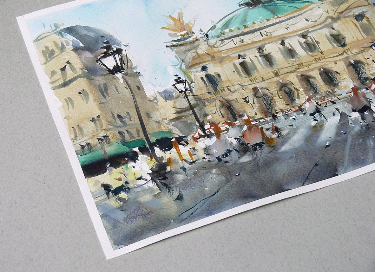 Impressionistic Cityscapes Watercolour By Marin Victor, 14 X 10", Garnier Opera Paris Watercolor, Original Artwork