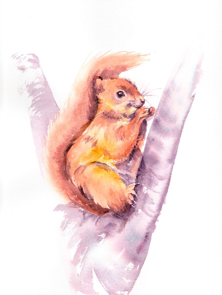 Red Squirrel painting, Squirrel watercolour painting, Wildlife Wall art by Anjana Cawdell
