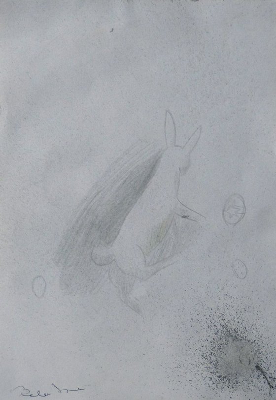 Easter Bunny 4, pencil drawing 21x29 cm - FREE SHIPPING