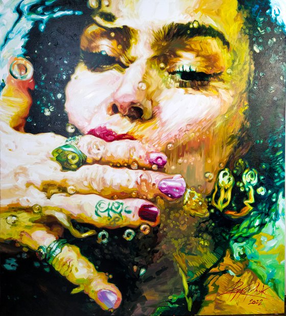 Sweet temptation underwater painting large underwater art figurative art underwater portrait woman