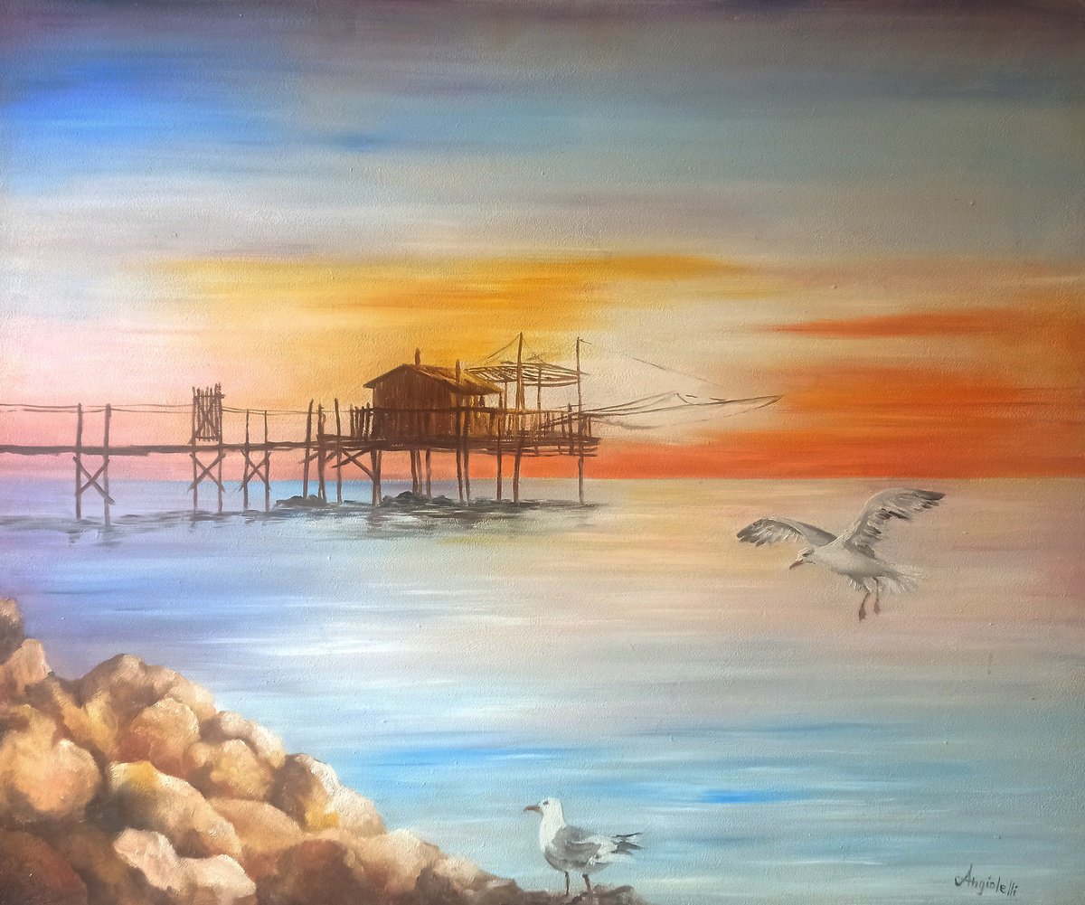 Photorealistic Landscape Oil Painting By Anna Rita Angiolelli, 23 X 19, Adriatic Sea, Original Artwork