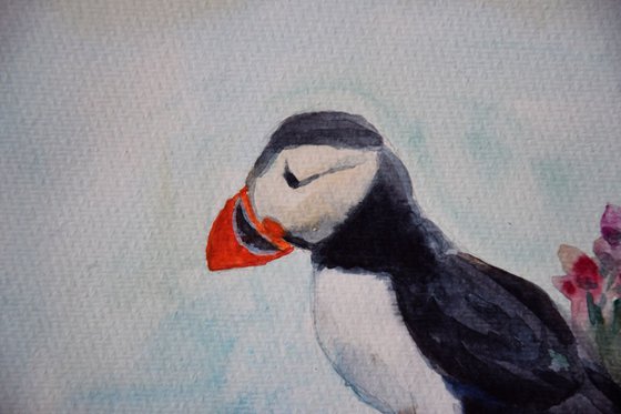 Watercolor painting Icelandic bird Puffin