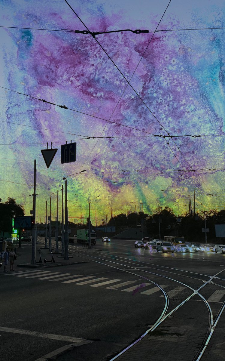 Abstract Cityscapes Giclee Print By Yuliia Sharapova, 13 X 21", Photocollage Night Cityscape, Original Artwork