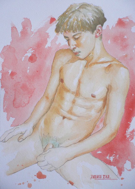 watercolor painting  young man  #17530
