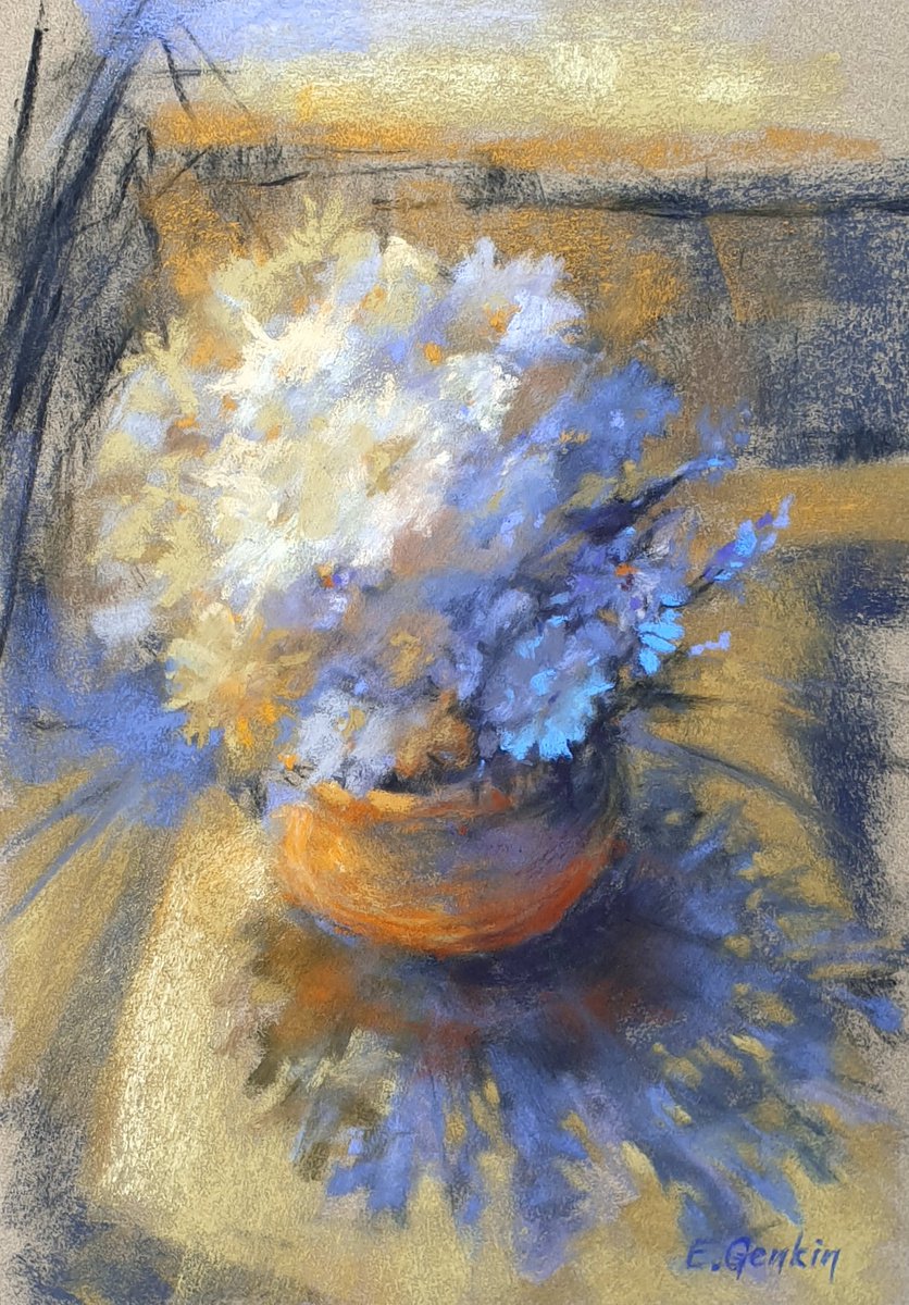 Impressionistic Botanical Pastel Drawing By Elena Genkin, 10 X 14, My Sunny Balcony - 2, Original Artwork