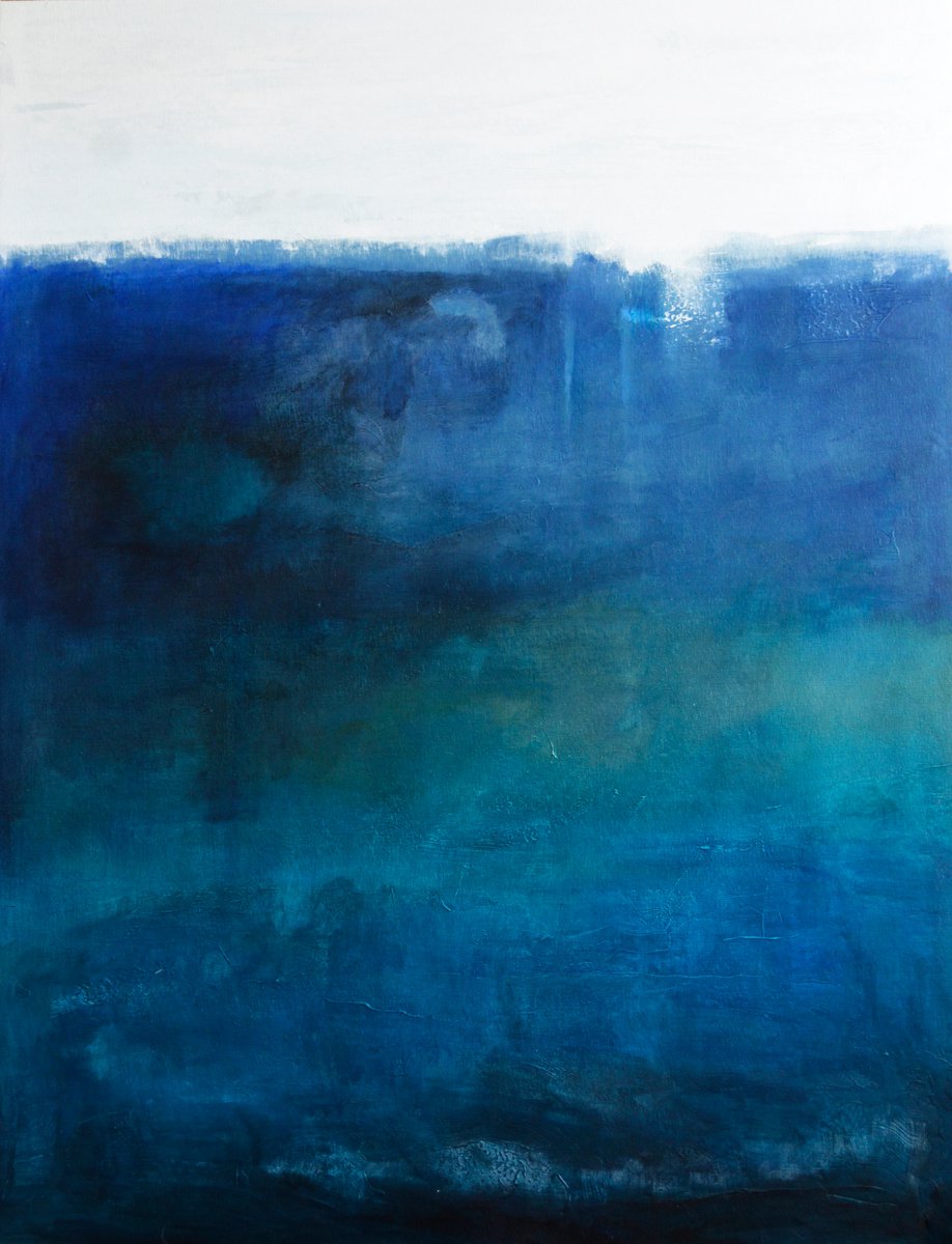 Organic Abstract Acrylic Painting By Cristian Valentich, 35 X 46, Blue Meditation, Original Artwork