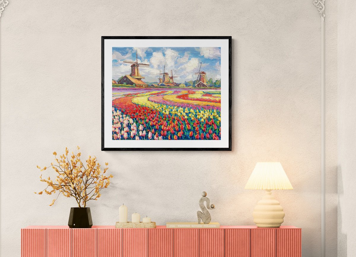 Impressionistic Still Life Oil Painting By Evgeny Chernyakovsky, 25 X 22, Field With Tulips, Original Artwork