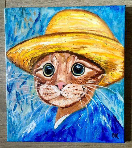 Cat La Vincent Van Gogh #3 inspired by his self portrait in a straw hat.