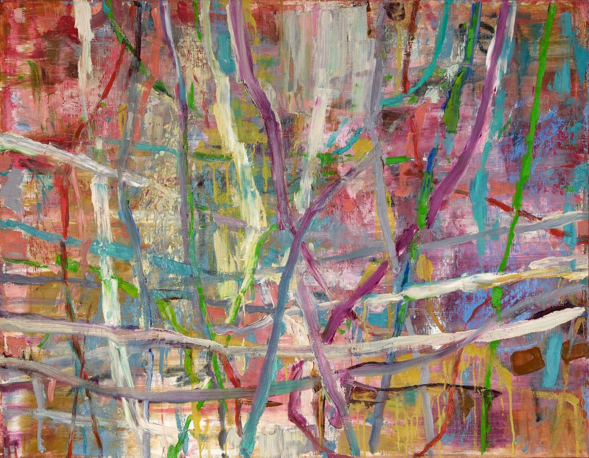 Organic Abstract Oil Painting By Florina Breazu, 39 X 31, Strings, Original Artwork