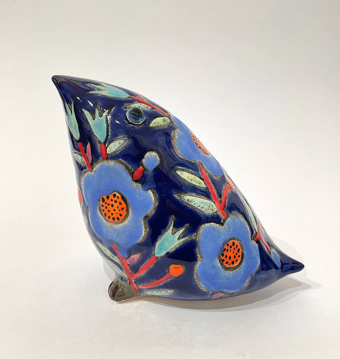 Naive Animal Clay Sculpture By Viktor Zuk, 8 X 6", Blue Bird, Original Artwork