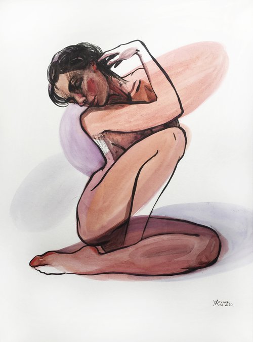 Nude woman. Seated woman, painting by Natalia Veyner
