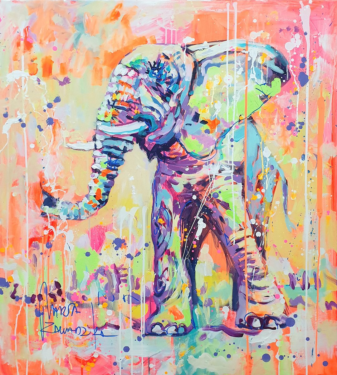 Impressionistic Animal Acrylic Painting By Marta Zawadzka, 35 X 39", Sunny Stroll, Original Artwork