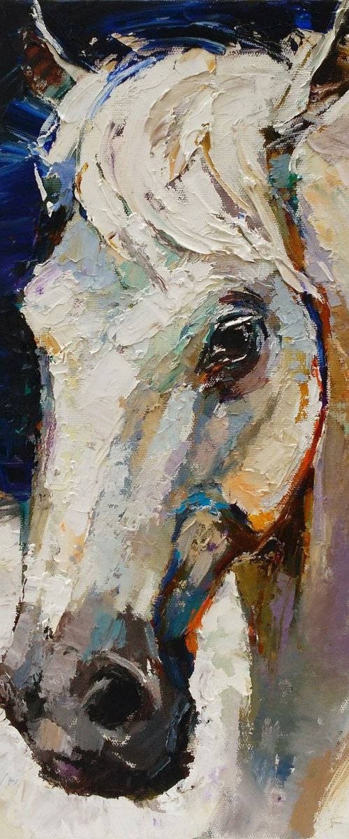 White horse painting by Anastasiia Valiulina