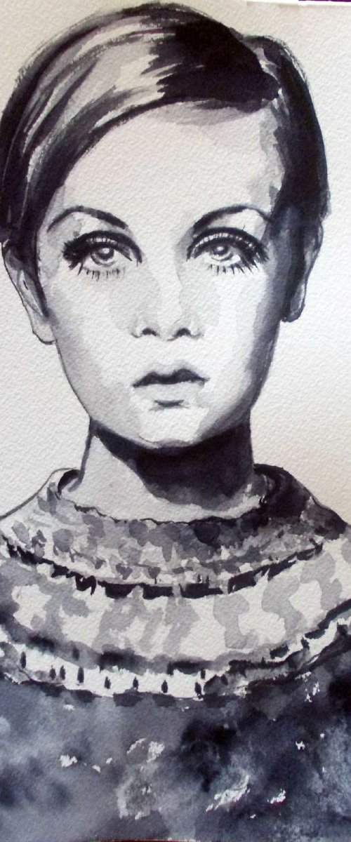 Twiggy-Original watercolor painting by Antigoni Tziora