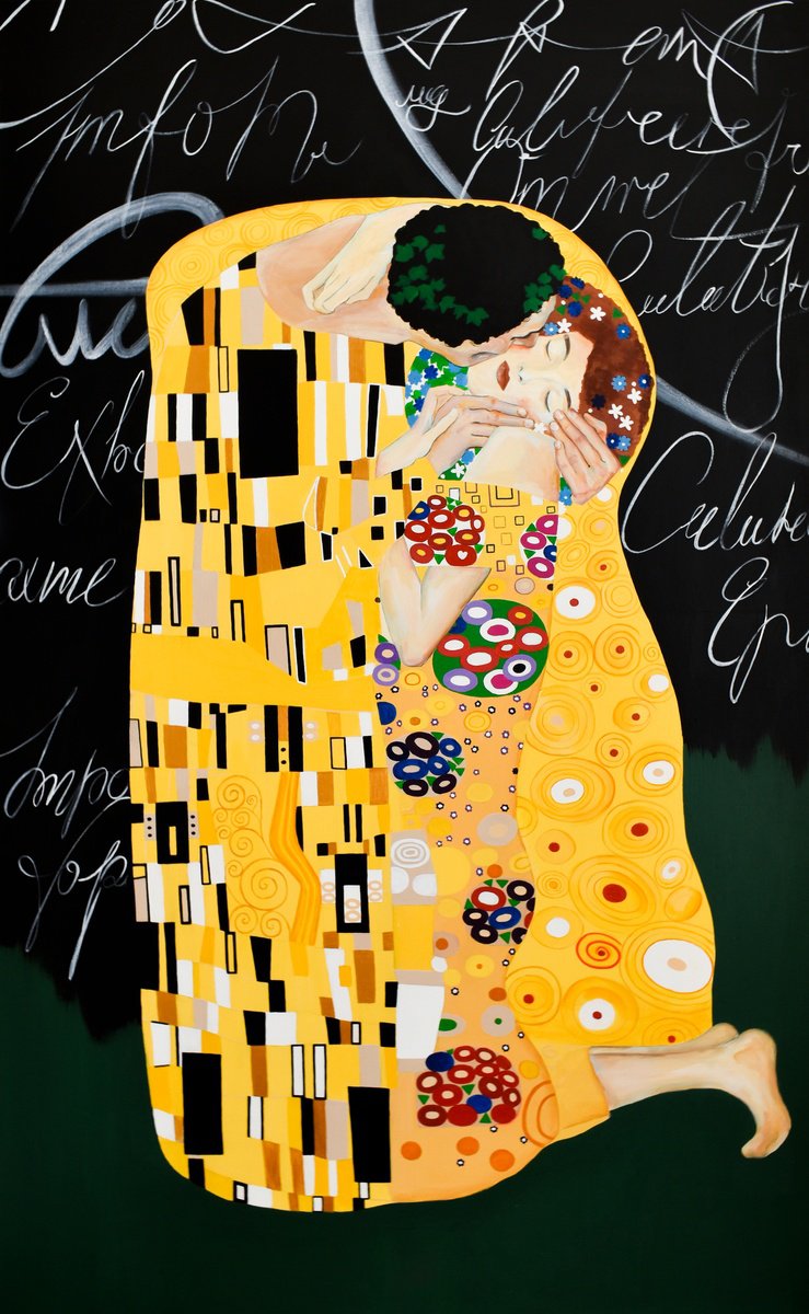 Portrait Acrylic Painting By Elina Zelena, 31 X 51, Klimt Lovers