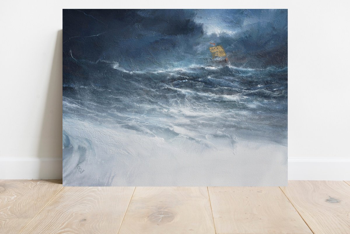 Abstract Landscape Oil Painting By Ivan Grozdanovski, 39 X 31, Harbor Of Destroyed Dreams, Original Artwork