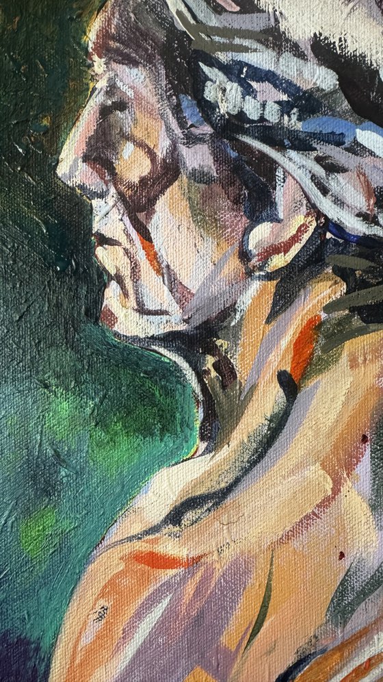 Seated Male Nude in Teal light
