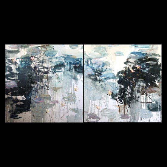 Water Lilies Reflections Diptych