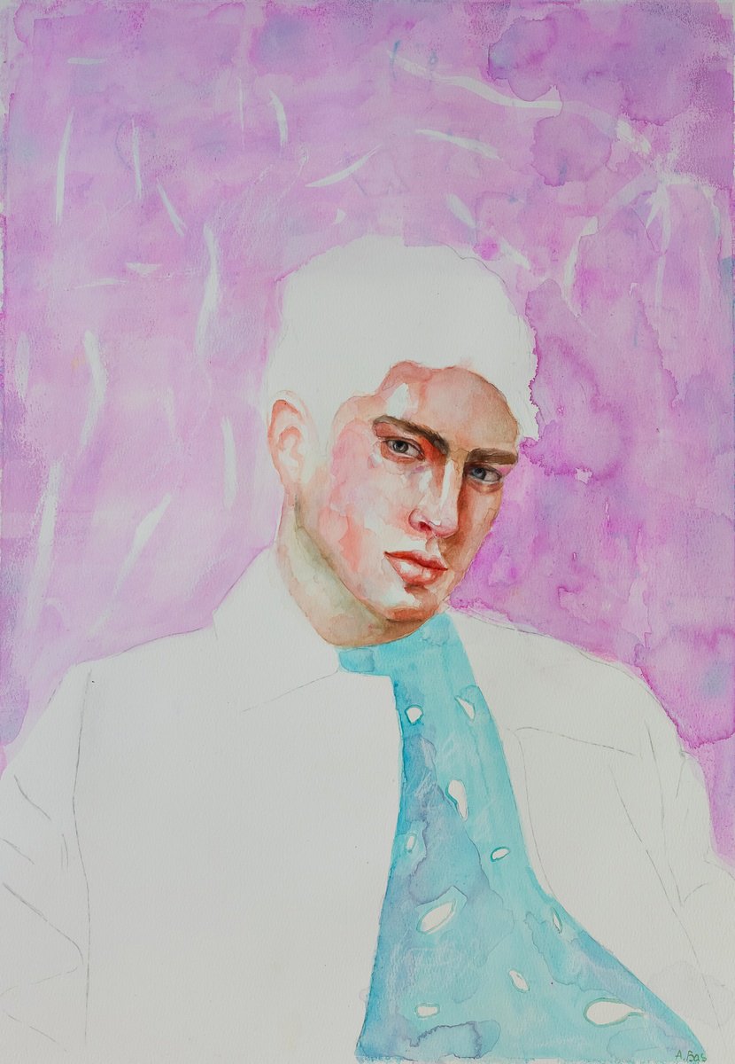 Surrealistic Portrait Watercolour By Anastasia Bas, 20 X 28, Layer Of The Past, Original Artwork
