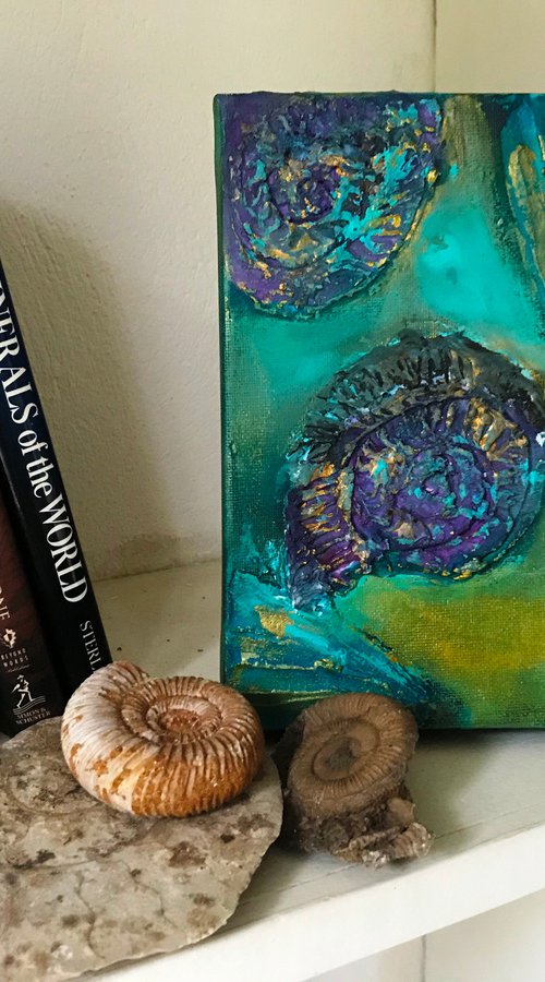 Ammonites Fossilized In Amethyst and Gold II by Maxine Anne  Martin
