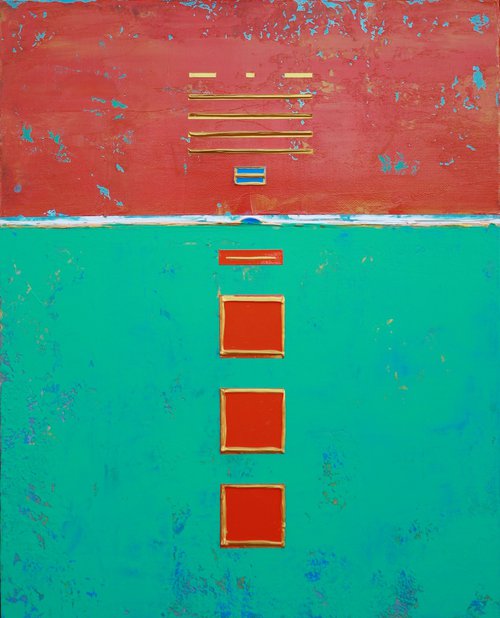 Primitive Blue Box with Three Orange Boxes by Robert Lynn