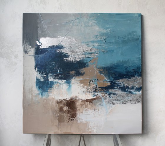 "Wave 3" Abstract navy and gray acrylic art