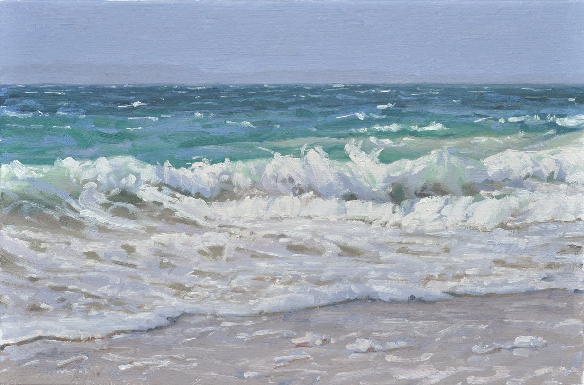 Impressionistic Landscape Oil Painting By Anne Baudequin, 20 X 13, Wave Study, Original Artwork