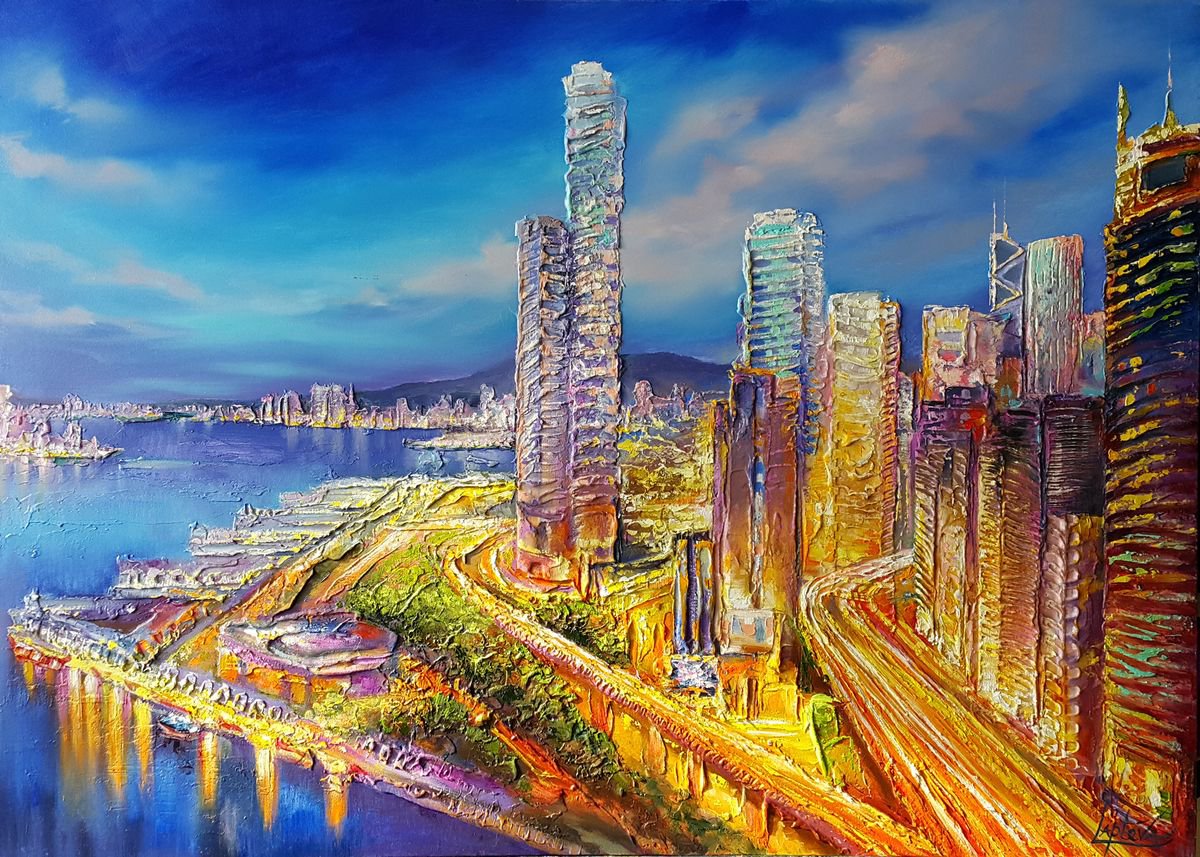 Hong Kong original impasto large painting city Artfinder