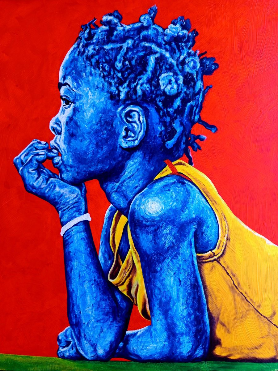 Expressive Portrait Oil Painting By Clement Mohale, 31 X 39, Inner Thoughts Iii, Original Artwork