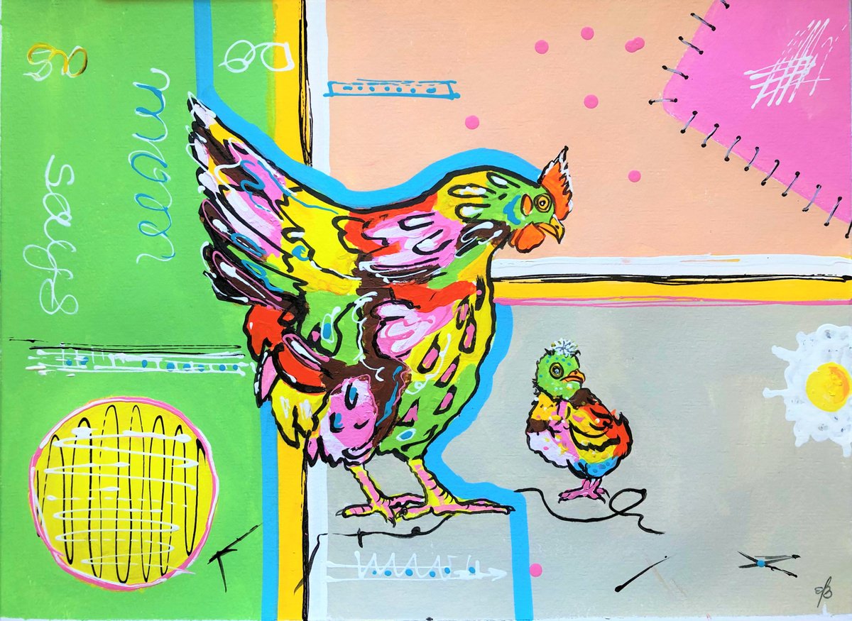 Impressionistic Animal Drawing By Lena Smirnova, 16 X 12", Do As Mom Says, Original Artwork