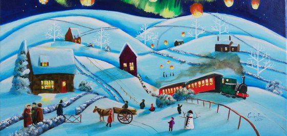 Winter town painting