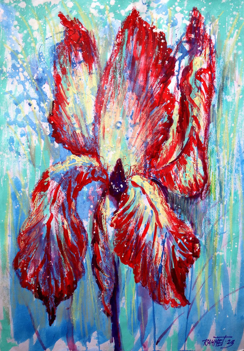 Impressionistic Botanical Acrylic Painting By Rakhmet Redzhepov, 17 X 23", Fantasy With Flowers 145, Original Artwork