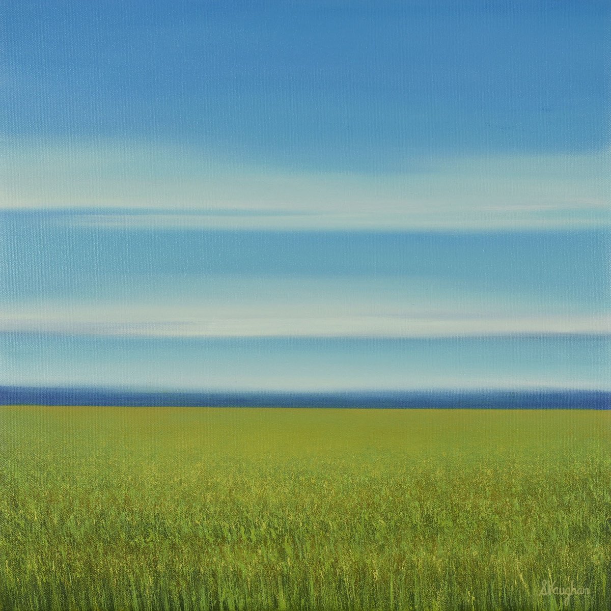 Impressionistic Landscape Oil Painting By Suzanne Vaughan, 16 X 16", New Day - Blue Sky, Original Artwork