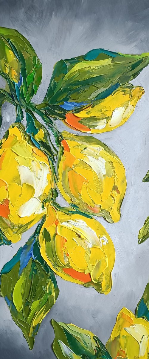 Lemons - lemon tones, lemon, oil painting, lemon yellow, lemons oil painting, lemons on the tree, nature by Anastasia Kozorez