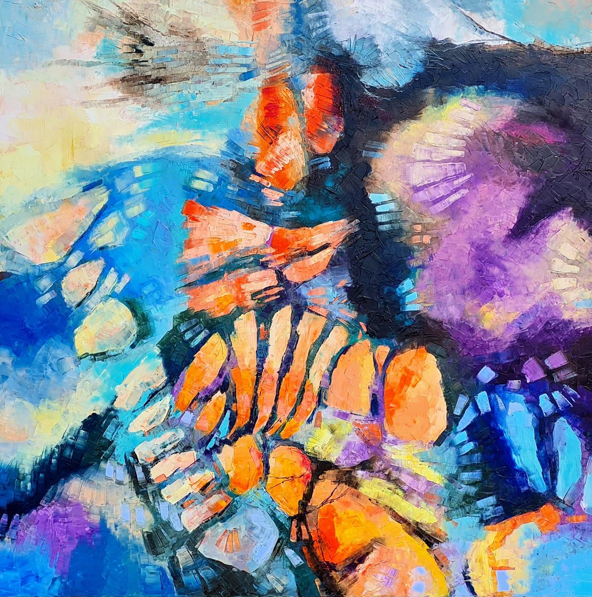 Organic Abstract Oil Painting By Simon Tunde, 47 X 47", Tread Carefully, Original Artwork