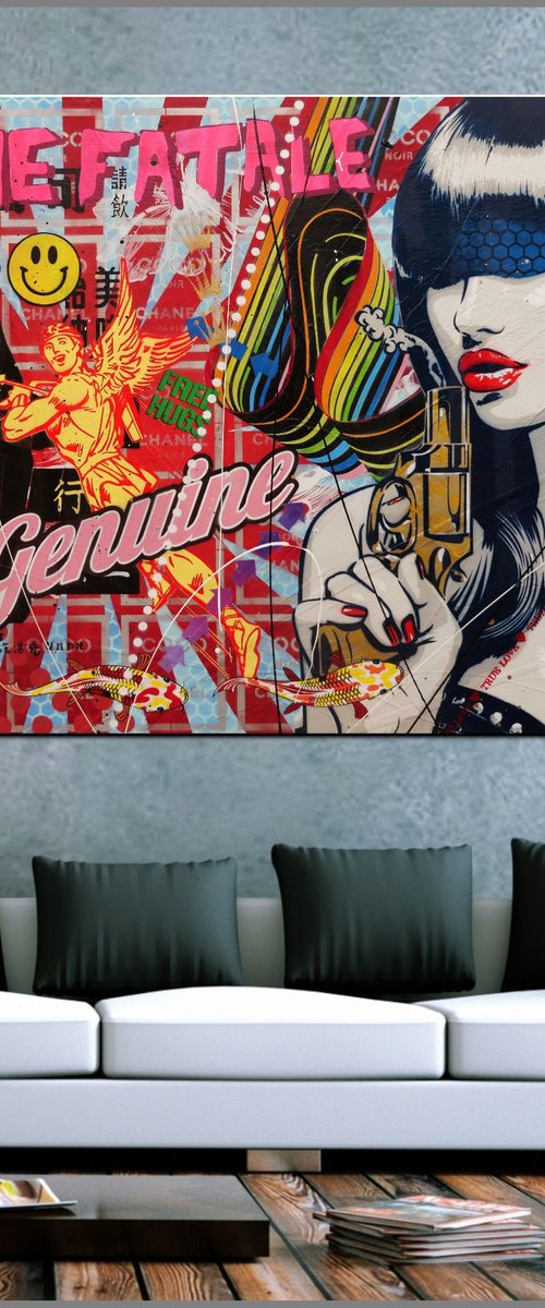 Bullets of Love 160cm x 100cm Geisha Assassin Textured Urban Pop Art by Franko