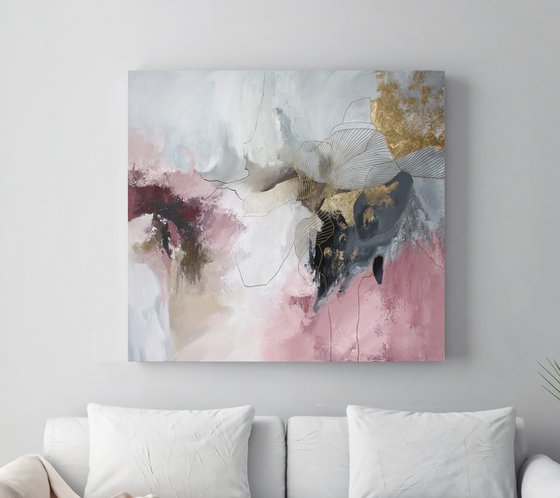 "Pink Miracle" Abstract pink gray acrylic art