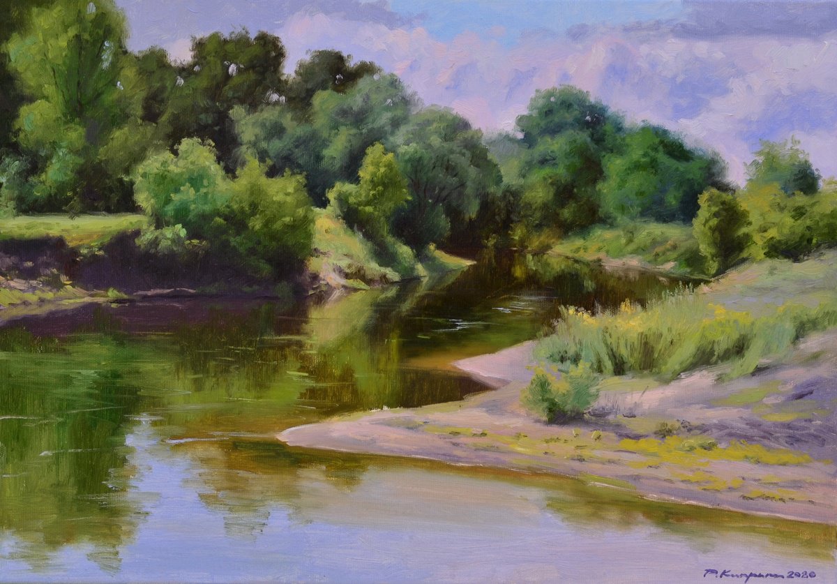 Impressionistic Landscape Oil Painting By Ruslan Kiprych, 20 X 14", Noon Of May, Original Artwork