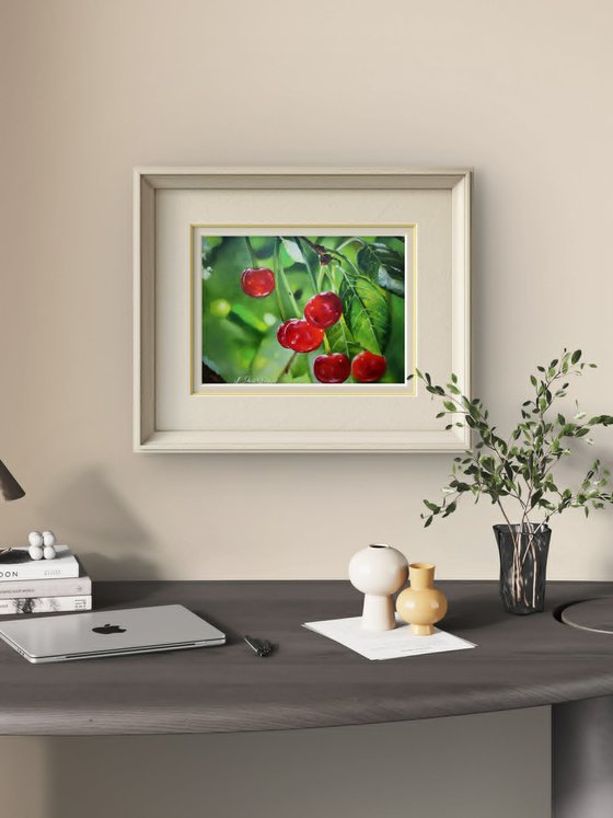 Red Cherries on Branch