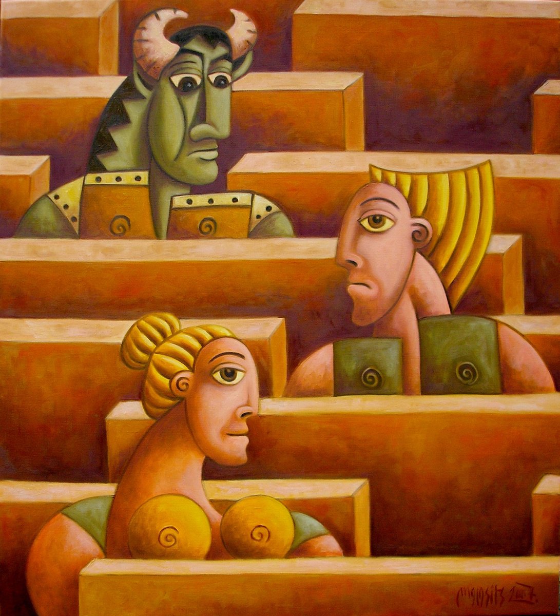 Surrealistic Portrait Oil Painting By Malasits Zsolt, 39 X 43", Labyrinth Of Life, Original Artwork
