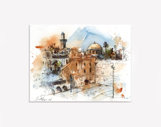 Jerusalem, Wailing Wall - Architecture Sketch Mixed Media