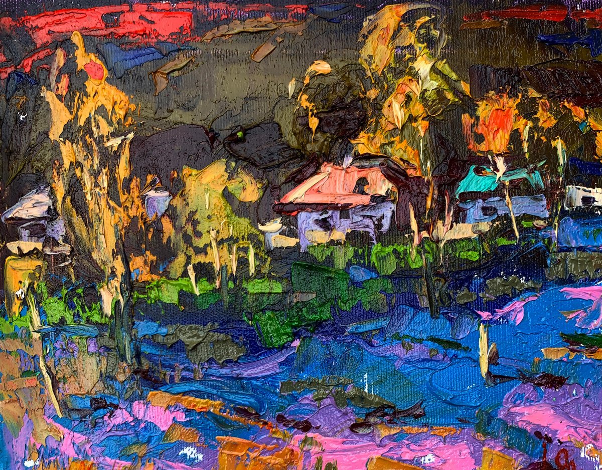 Impressionistic Landscape Oil Painting By Kalenyuk Alex, 10 X 8", Night Has Come, Original Artwork
